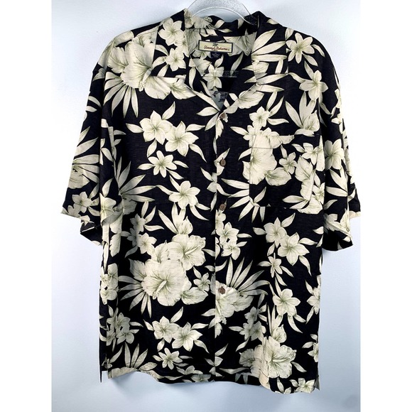 Tommy Bahama Floral Leaves‎ Print 100% Silk Mens Short Sleeve M - Picture 1 of 6